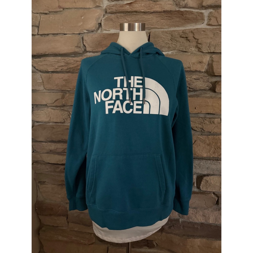 The North Face Womens Teal Blue Circular Design Logo Pullover Hoodie Size M